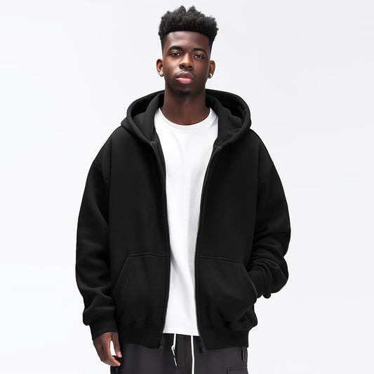 Oversized Basic Black Zipper Hoodie