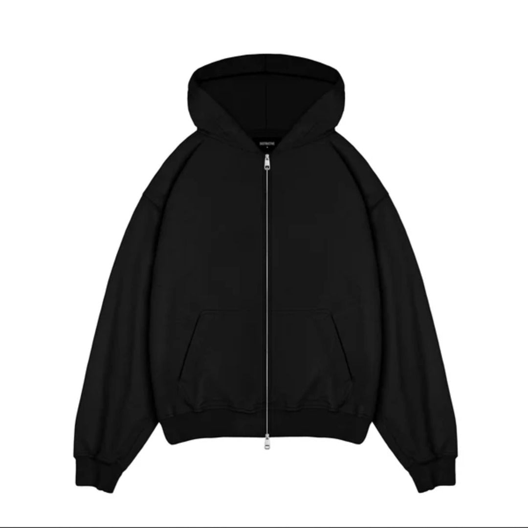 Oversized Basic Black Zipper Hoodie