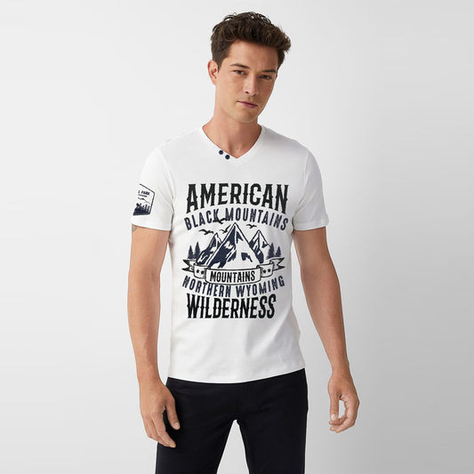 Black Mountains V Neck Cotton Tee Shirt For Me