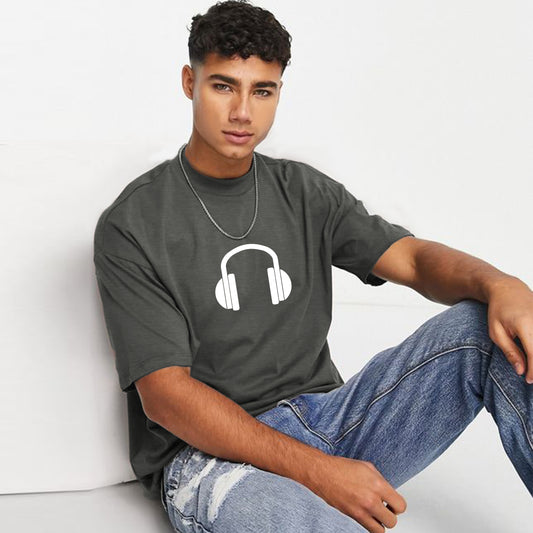 Jupiter Men's Oversized Off Shoulder Head Phone Print Tee Shirt