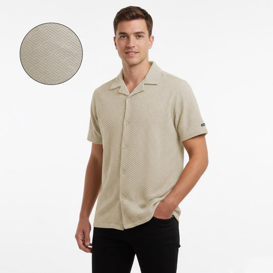 Jupiter Cuban Collar Textured Fabric Shirt For Men - Deeds.pk