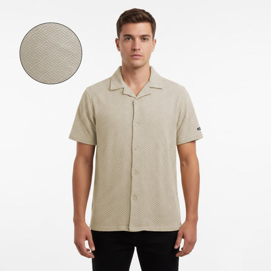 Jupiter Cuban Collar Textured Fabric Shirt For Men - Deeds.pk