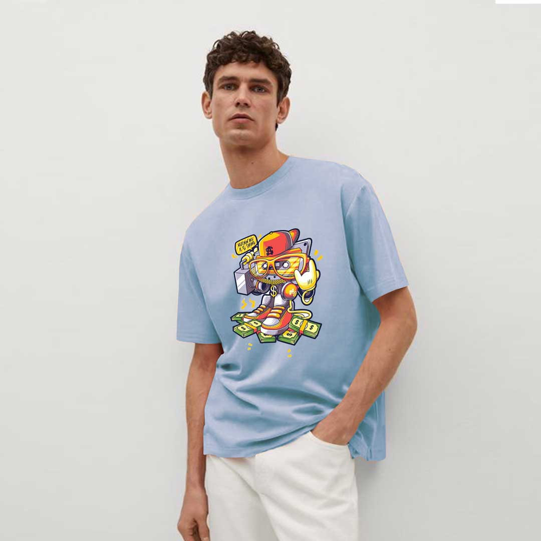 Jupiter Men's Oversized Off Shoulder Trend Print Tee Shirt