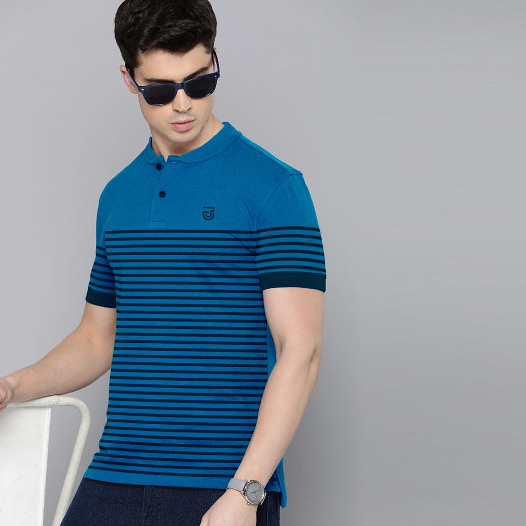 Jupiter Men's Horizontal Stripes Henley Neck Tee