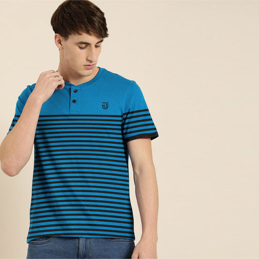 Jupiter Men's Horizontal Stripes Henley Neck Tee