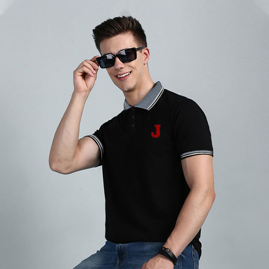 Jupiter Jacquard Collar Chenille Embroidered Logo Men Cotton Polo