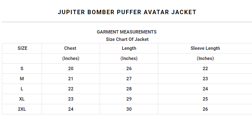 Jupiter bomber puffer avatar jacket