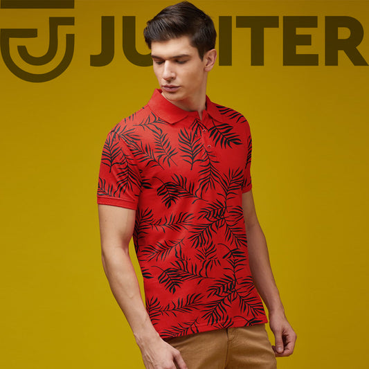 Jupiter all over floral leaf cotton polo