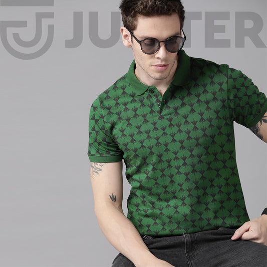 Jupiter all over broken square printed cotton polos